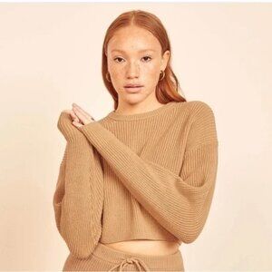 Reformation Sami Crop Camel Crew Neck Sweater (size Small)